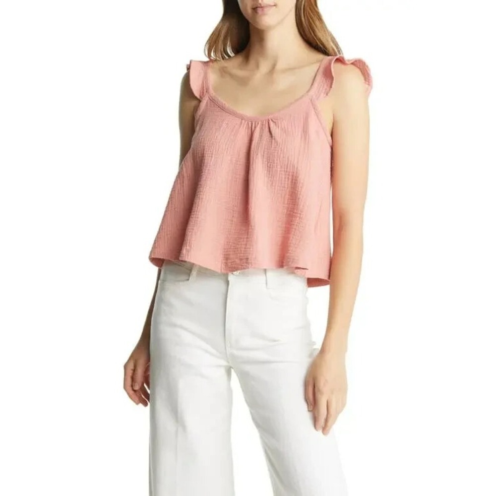 Marine Layer  Womens Jude Flutter Sleeve‎ Cotton Tank - Rosette Size Medium